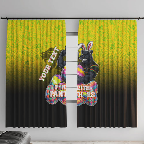 Personalized Penrith Panthers Window Curtain Easter Mascot - Colorful Eggs Cartoon Style