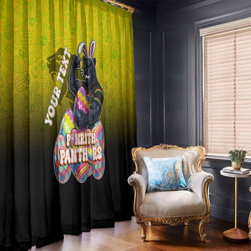 Personalized Penrith Panthers Window Curtain Easter Mascot - Colorful Eggs Cartoon Style