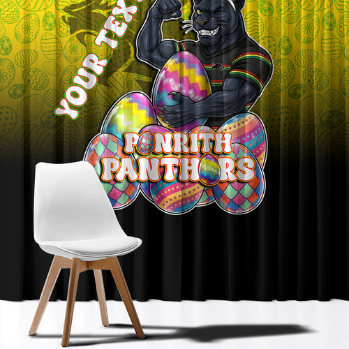Personalized Penrith Panthers Window Curtain Easter Mascot - Colorful Eggs Cartoon Style