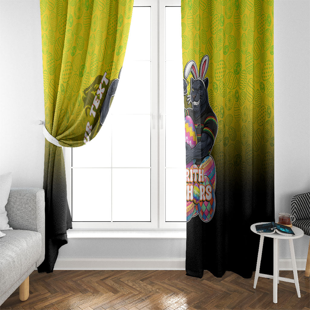 Personalized Penrith Panthers Window Curtain Easter Mascot - Colorful Eggs Cartoon Style