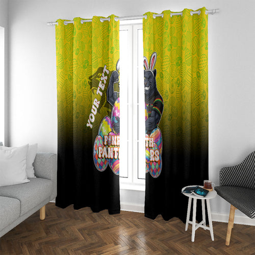 Personalized Penrith Panthers Window Curtain Easter Mascot - Colorful Eggs Cartoon Style