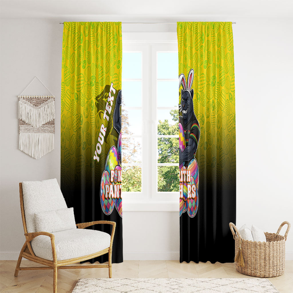 Personalized Penrith Panthers Window Curtain Easter Mascot - Colorful Eggs Cartoon Style