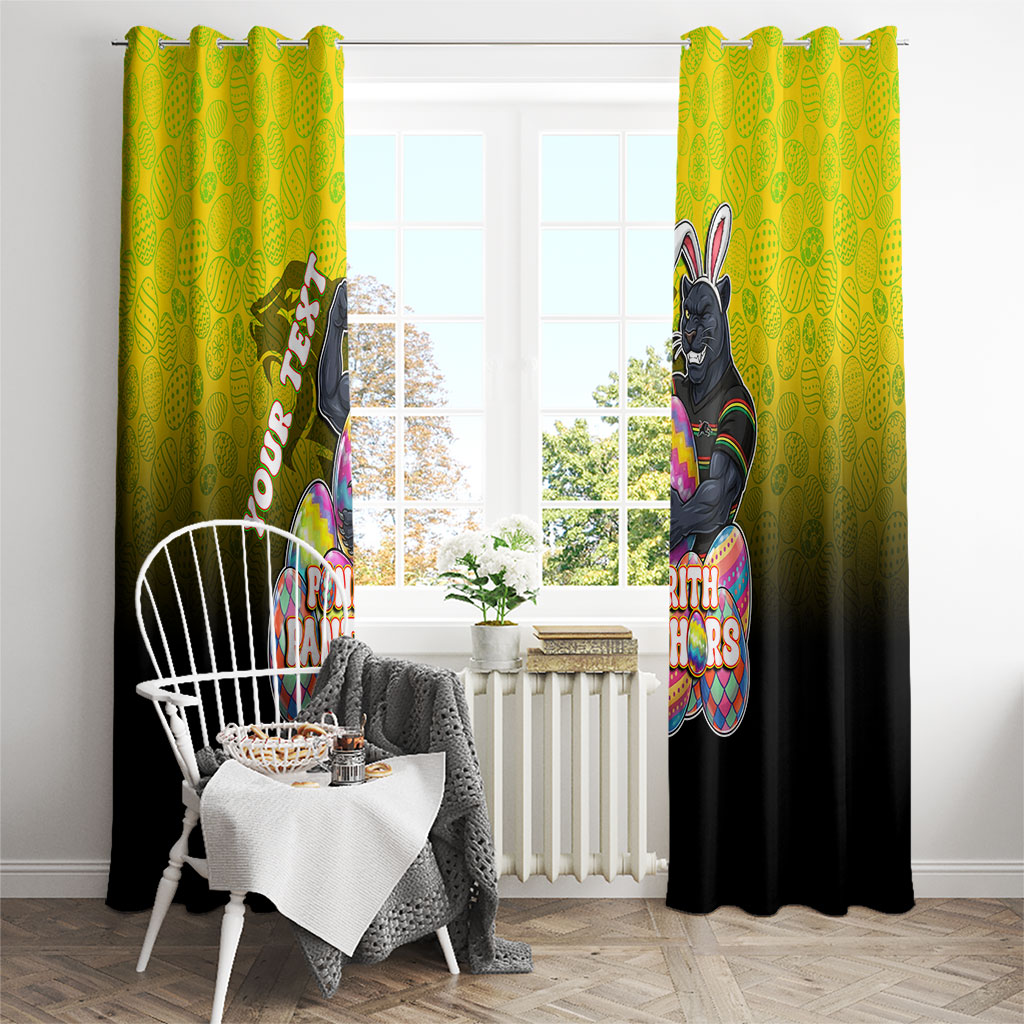 Personalized Penrith Panthers Window Curtain Easter Mascot - Colorful Eggs Cartoon Style