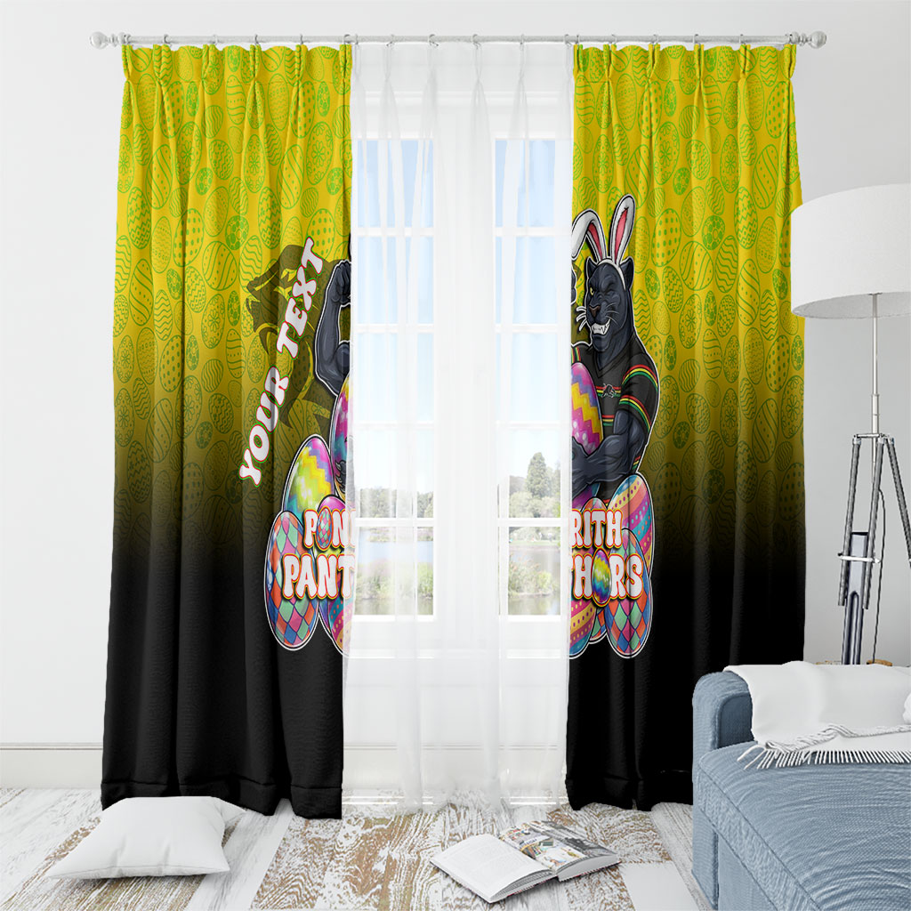 Personalized Penrith Panthers Window Curtain Easter Mascot - Colorful Eggs Cartoon Style