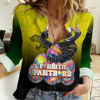 Personalized Penrith Panthers Women Casual Shirt Easter Mascot - Colorful Eggs Cartoon Style