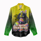 Personalized Penrith Panthers Women Casual Shirt Easter Mascot - Colorful Eggs Cartoon Style