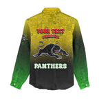 Personalized Penrith Panthers Women Casual Shirt Easter Mascot - Colorful Eggs Cartoon Style