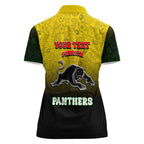 Personalized Penrith Panthers Women Polo Shirt Easter Mascot - Colorful Eggs Cartoon Style