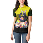 Personalized Penrith Panthers Women Polo Shirt Easter Mascot - Colorful Eggs Cartoon Style