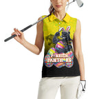 Personalized Penrith Panthers Women Sleeveless Polo Shirt Easter Mascot - Colorful Eggs Cartoon Style