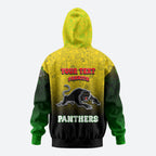Personalized Penrith Panthers Zip Hoodie Easter Mascot - Colorful Eggs Cartoon Style