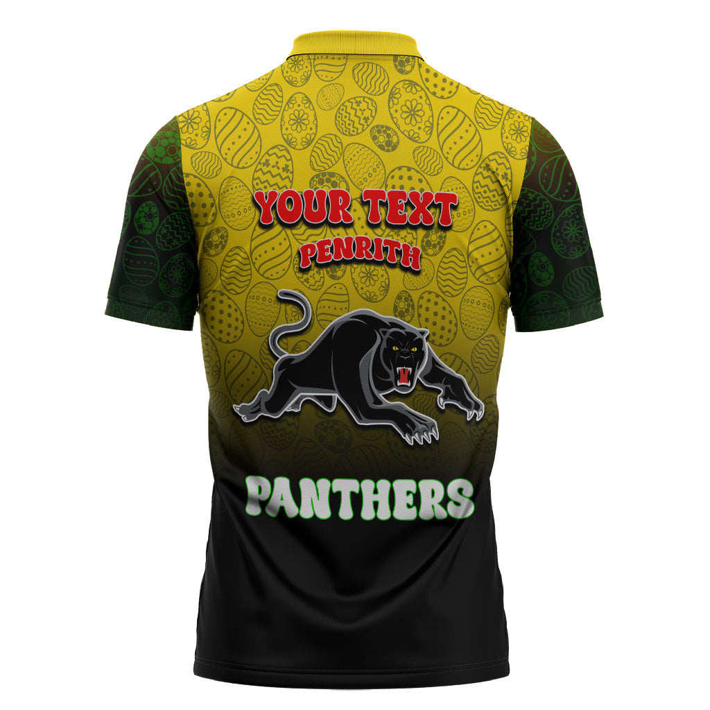 Personalized Penrith Panthers Zipper Polo Shirt Easter Mascot - Colorful Eggs Cartoon Style