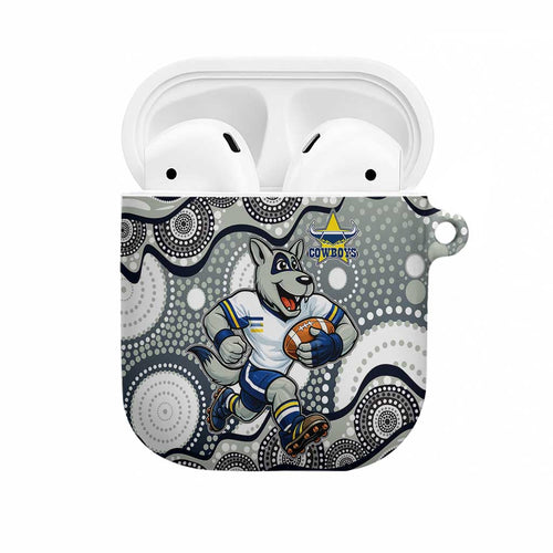North Queensland Cowboys AirPods Case Aboriginal Dot Pattern - Rugby Mascot Heritage Pride