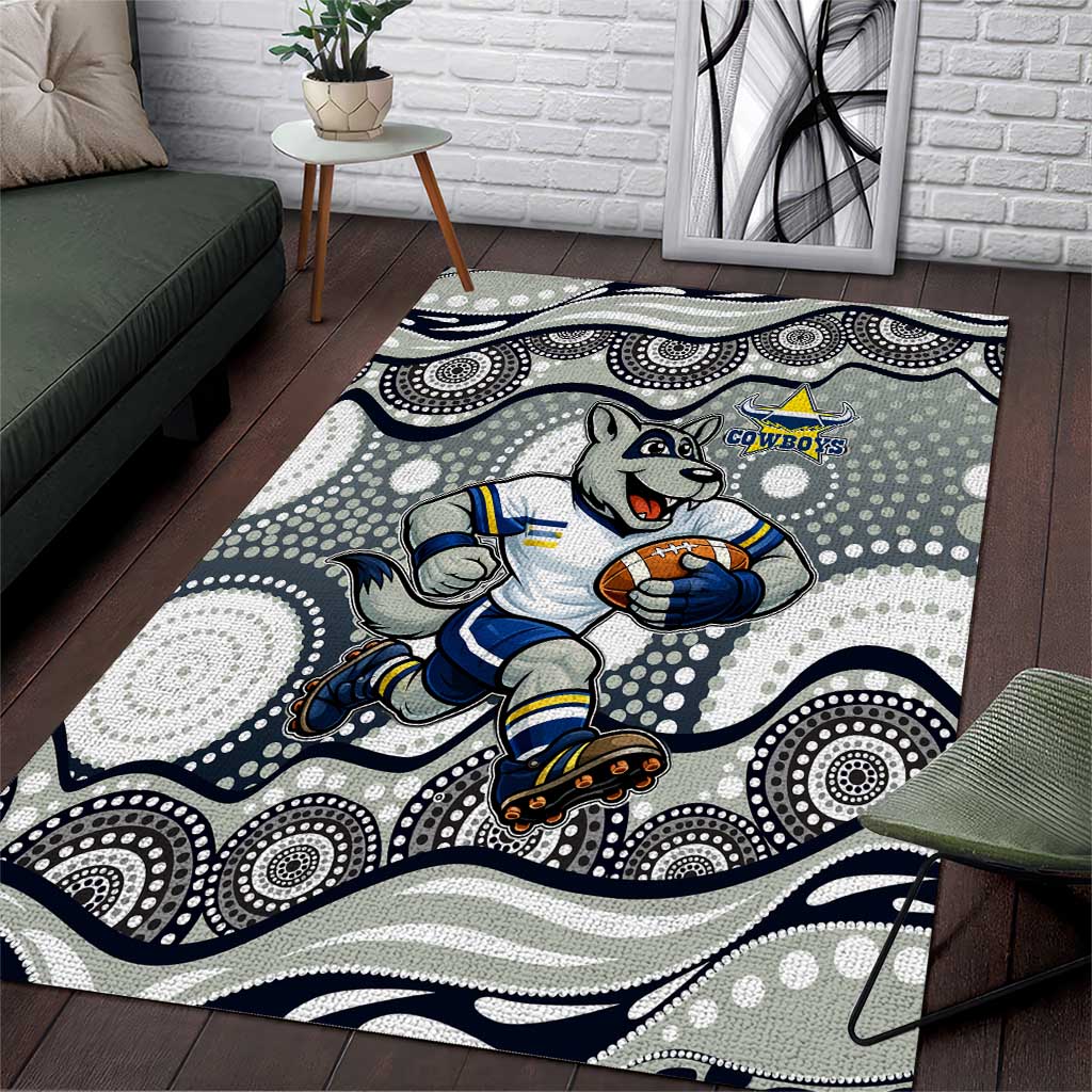 North Queensland Cowboys Area Rug Aboriginal Dot Pattern - Rugby Mascot Heritage Pride