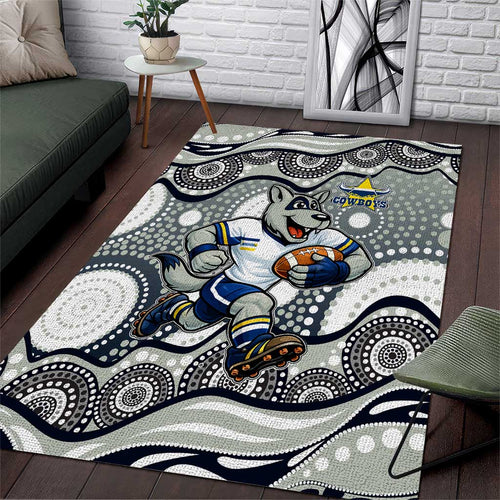 North Queensland Cowboys Area Rug Aboriginal Dot Pattern - Rugby Mascot Heritage Pride