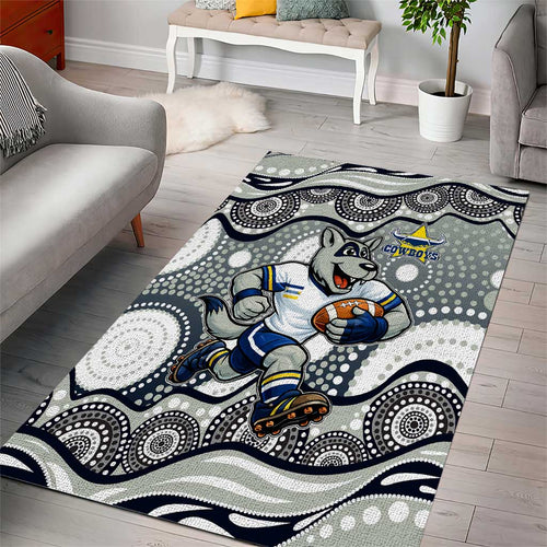 North Queensland Cowboys Area Rug Aboriginal Dot Pattern - Rugby Mascot Heritage Pride