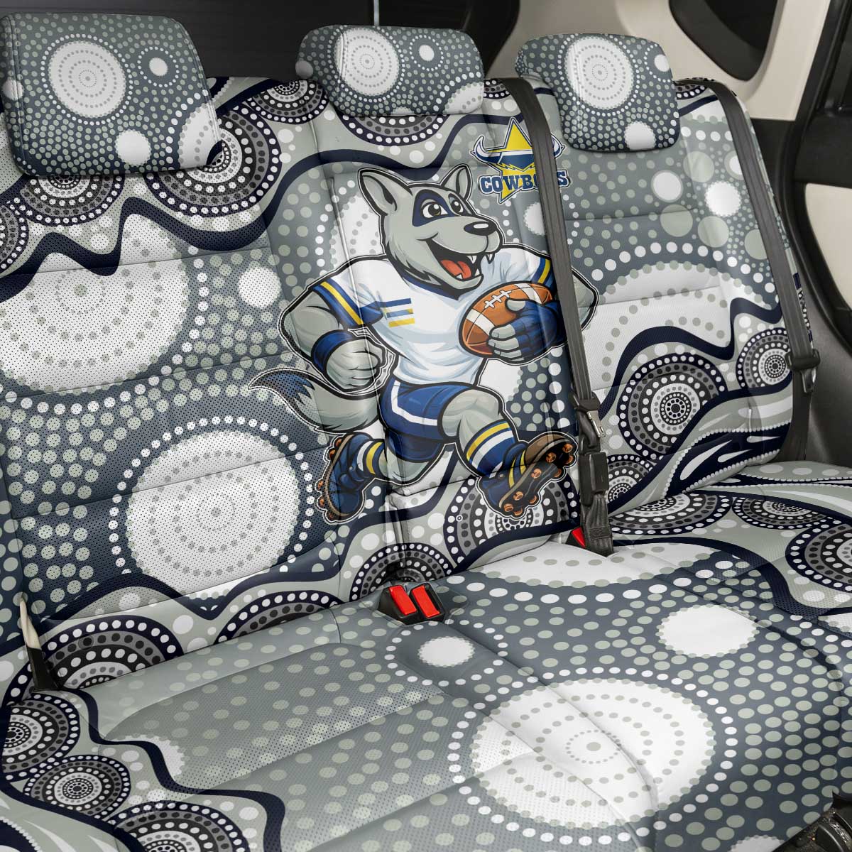 North Queensland Cowboys Back Car Seat Cover Aboriginal Dot Pattern - Rugby Mascot Heritage Pride