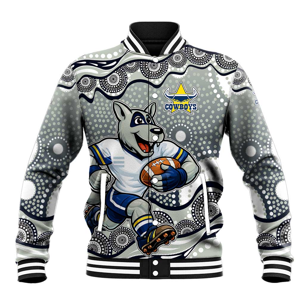 North Queensland Cowboys Baseball Jacket Aboriginal Dot Pattern - Rugby Mascot Heritage Pride