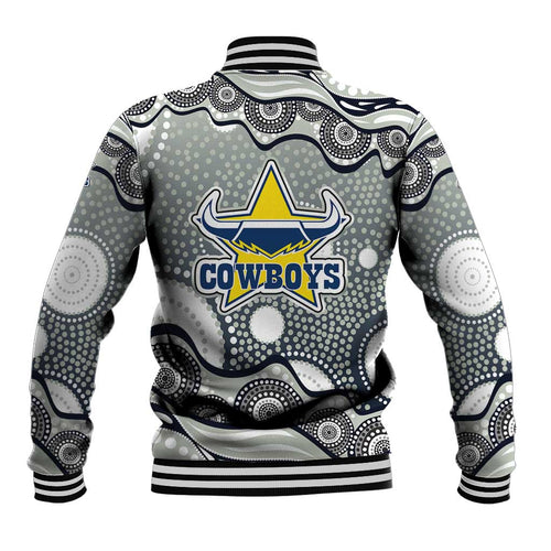 North Queensland Cowboys Baseball Jacket Aboriginal Dot Pattern - Rugby Mascot Heritage Pride