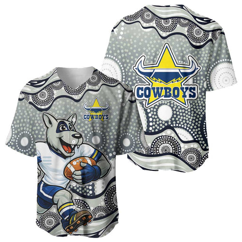 North Queensland Cowboys Baseball Jersey Aboriginal Dot Pattern - Rugby Mascot Heritage Pride