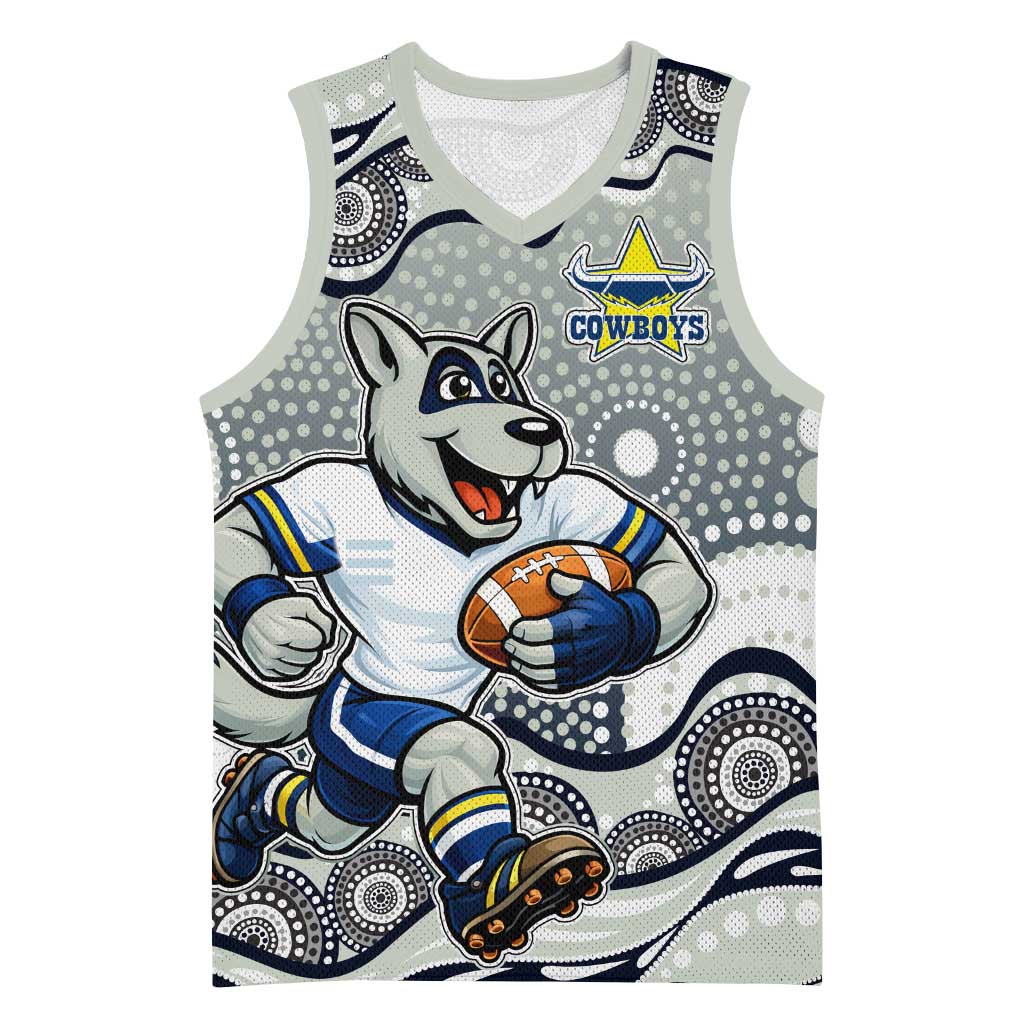 North Queensland Cowboys Basketball Jersey Aboriginal Dot Pattern - Rugby Mascot Heritage Pride