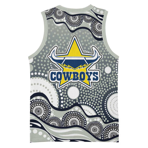North Queensland Cowboys Basketball Jersey Aboriginal Dot Pattern - Rugby Mascot Heritage Pride