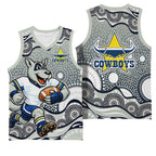 North Queensland Cowboys Basketball Jersey Aboriginal Dot Pattern - Rugby Mascot Heritage Pride