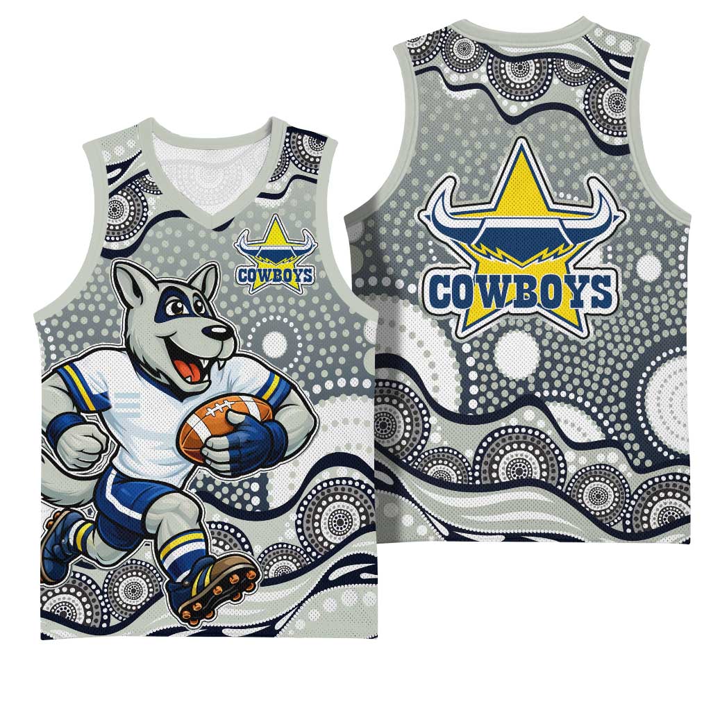 North Queensland Cowboys Basketball Jersey Aboriginal Dot Pattern - Rugby Mascot Heritage Pride