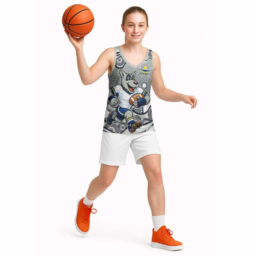 North Queensland Cowboys Basketball Jersey Aboriginal Dot Pattern - Rugby Mascot Heritage Pride