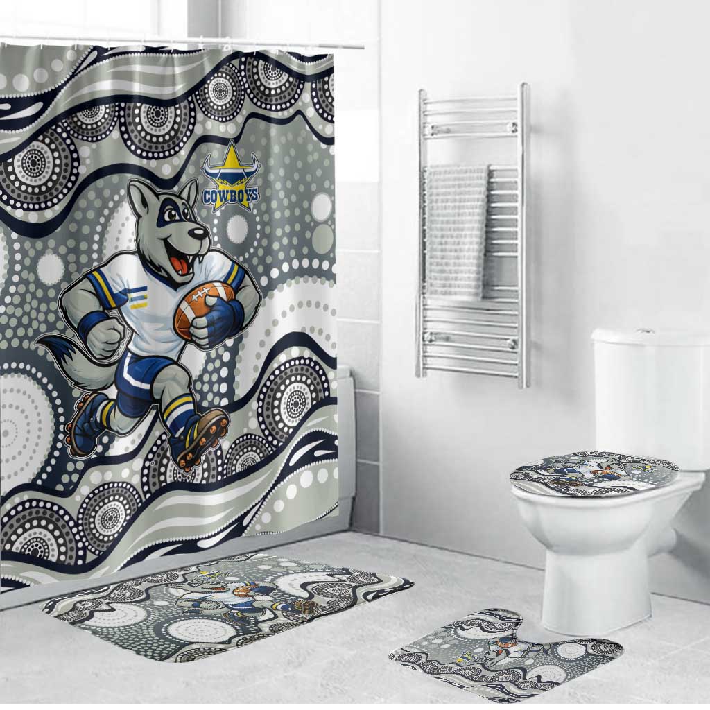 North Queensland Cowboys Bathroom Set Aboriginal Dot Pattern - Rugby Mascot Heritage Pride