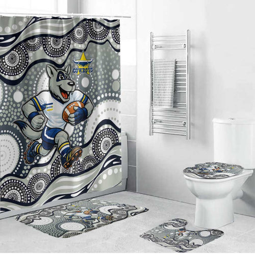 North Queensland Cowboys Bathroom Set Aboriginal Dot Pattern - Rugby Mascot Heritage Pride