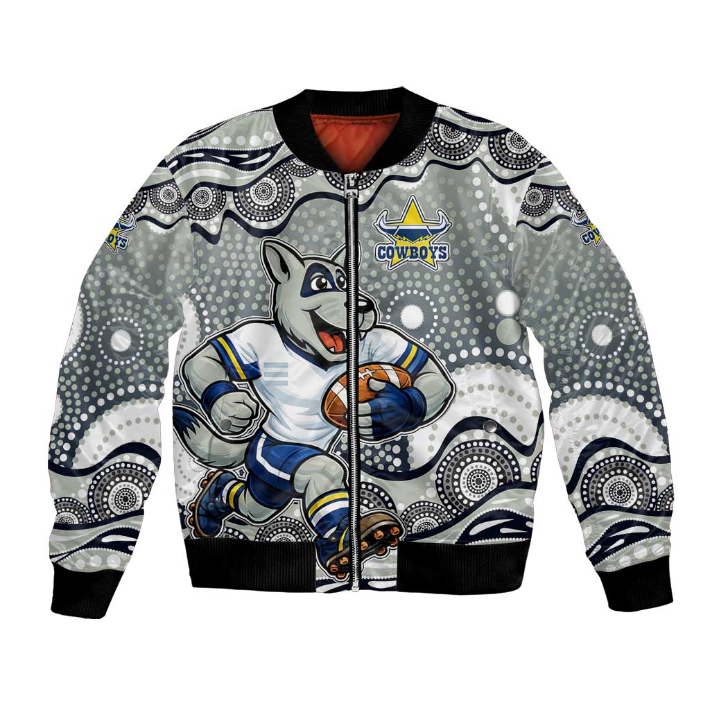 North Queensland Cowboys Bomber Jacket Aboriginal Dot Pattern - Rugby Mascot Heritage Pride