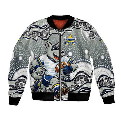North Queensland Cowboys Bomber Jacket Aboriginal Dot Pattern - Rugby Mascot Heritage Pride