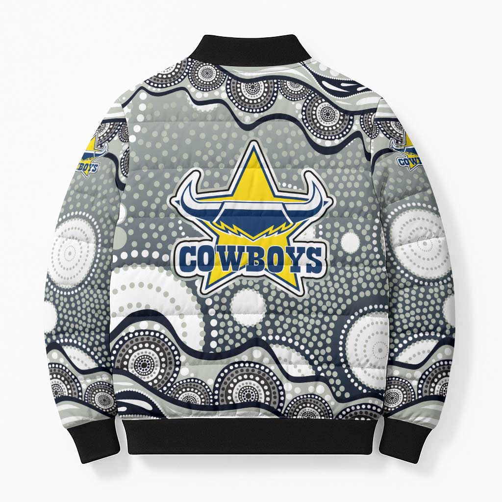 North Queensland Cowboys Bomber Puffer Jacket Aboriginal Dot Pattern - Rugby Mascot Heritage Pride