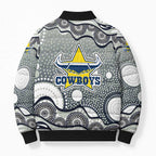 North Queensland Cowboys Bomber Puffer Jacket Aboriginal Dot Pattern - Rugby Mascot Heritage Pride