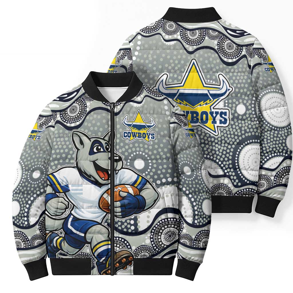 North Queensland Cowboys Bomber Puffer Jacket Aboriginal Dot Pattern - Rugby Mascot Heritage Pride