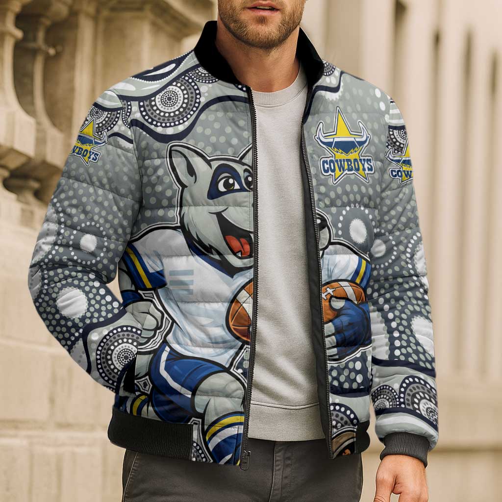 North Queensland Cowboys Bomber Puffer Jacket Aboriginal Dot Pattern - Rugby Mascot Heritage Pride