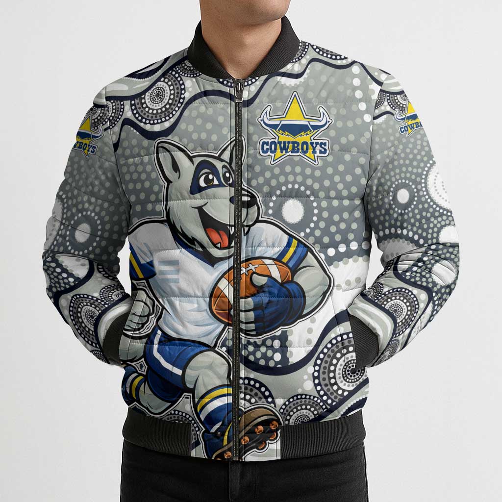 North Queensland Cowboys Bomber Puffer Jacket Aboriginal Dot Pattern - Rugby Mascot Heritage Pride