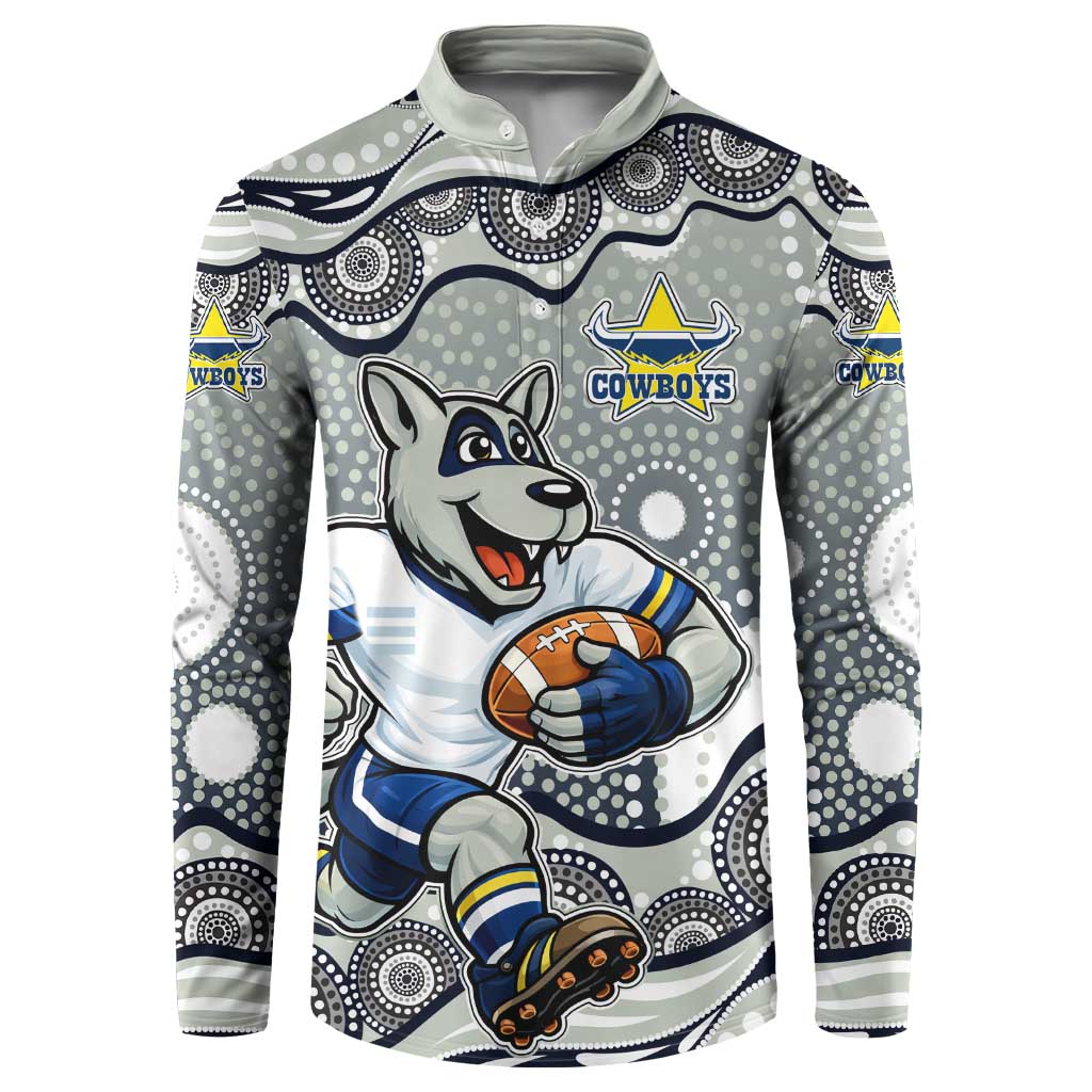 North Queensland Cowboys Button Sweatshirt Aboriginal Dot Pattern - Rugby Mascot Heritage Pride