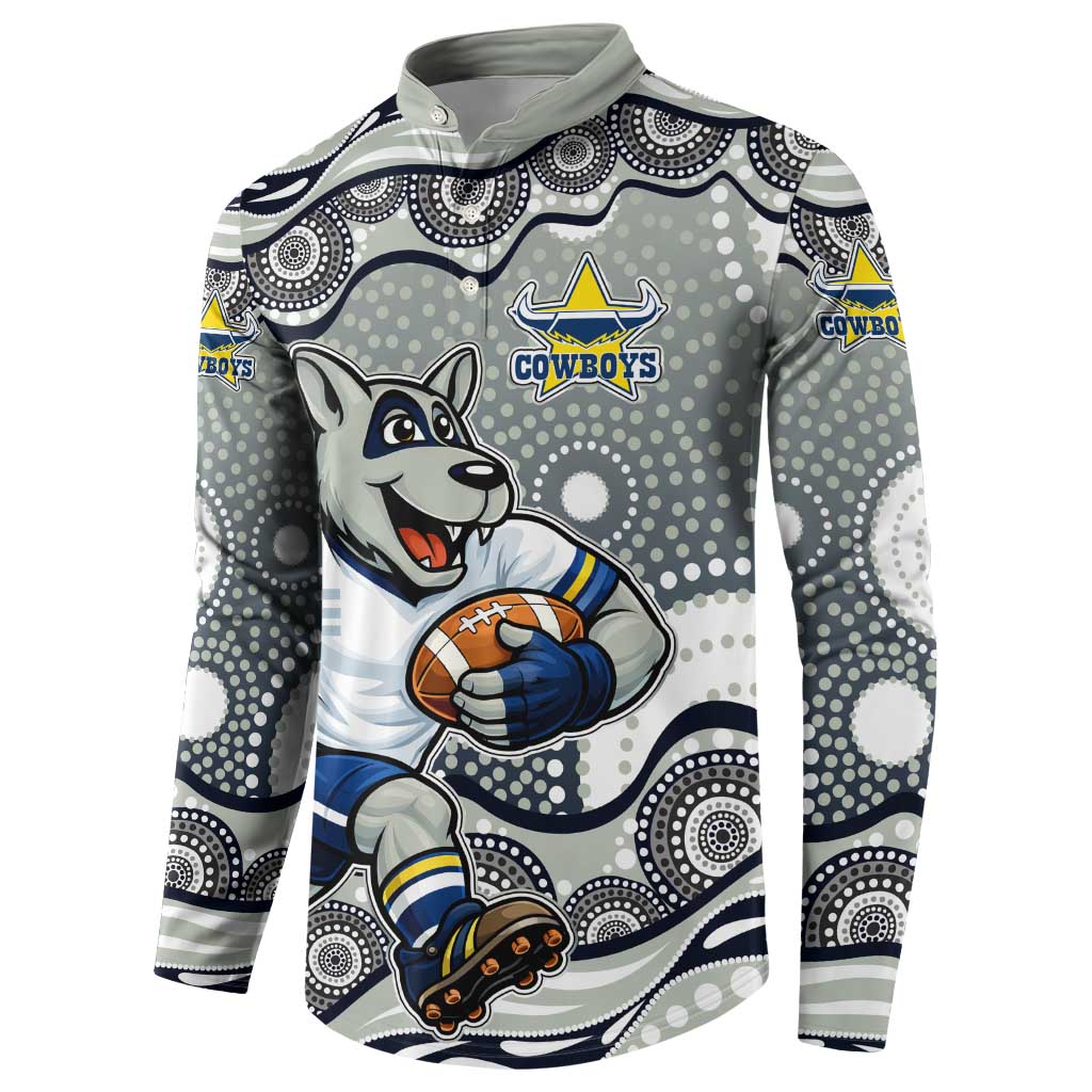 North Queensland Cowboys Button Sweatshirt Aboriginal Dot Pattern - Rugby Mascot Heritage Pride