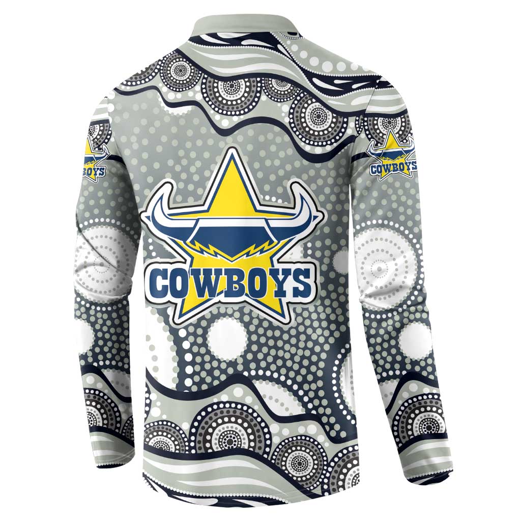 North Queensland Cowboys Button Sweatshirt Aboriginal Dot Pattern - Rugby Mascot Heritage Pride
