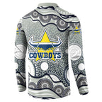 North Queensland Cowboys Button Sweatshirt Aboriginal Dot Pattern - Rugby Mascot Heritage Pride
