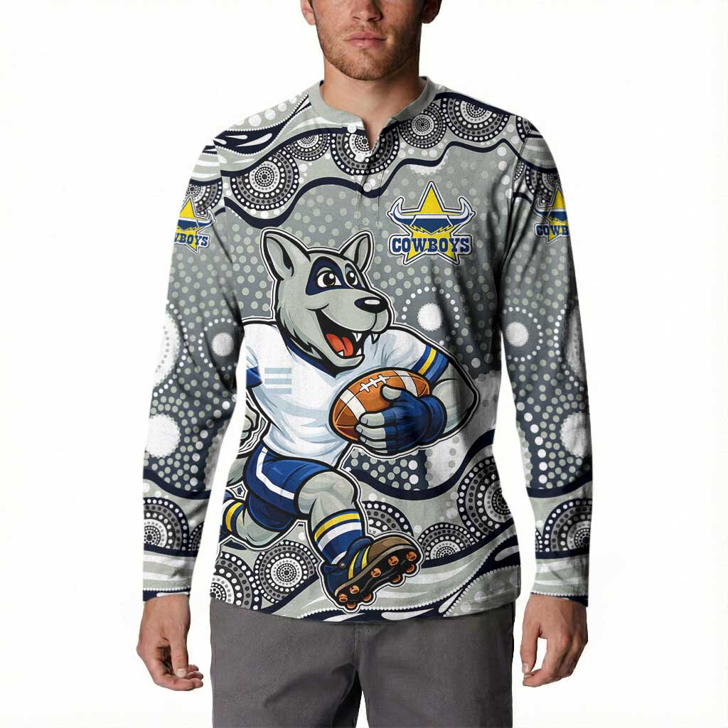 North Queensland Cowboys Button Sweatshirt Aboriginal Dot Pattern - Rugby Mascot Heritage Pride