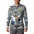 North Queensland Cowboys Button Sweatshirt Aboriginal Dot Pattern - Rugby Mascot Heritage Pride