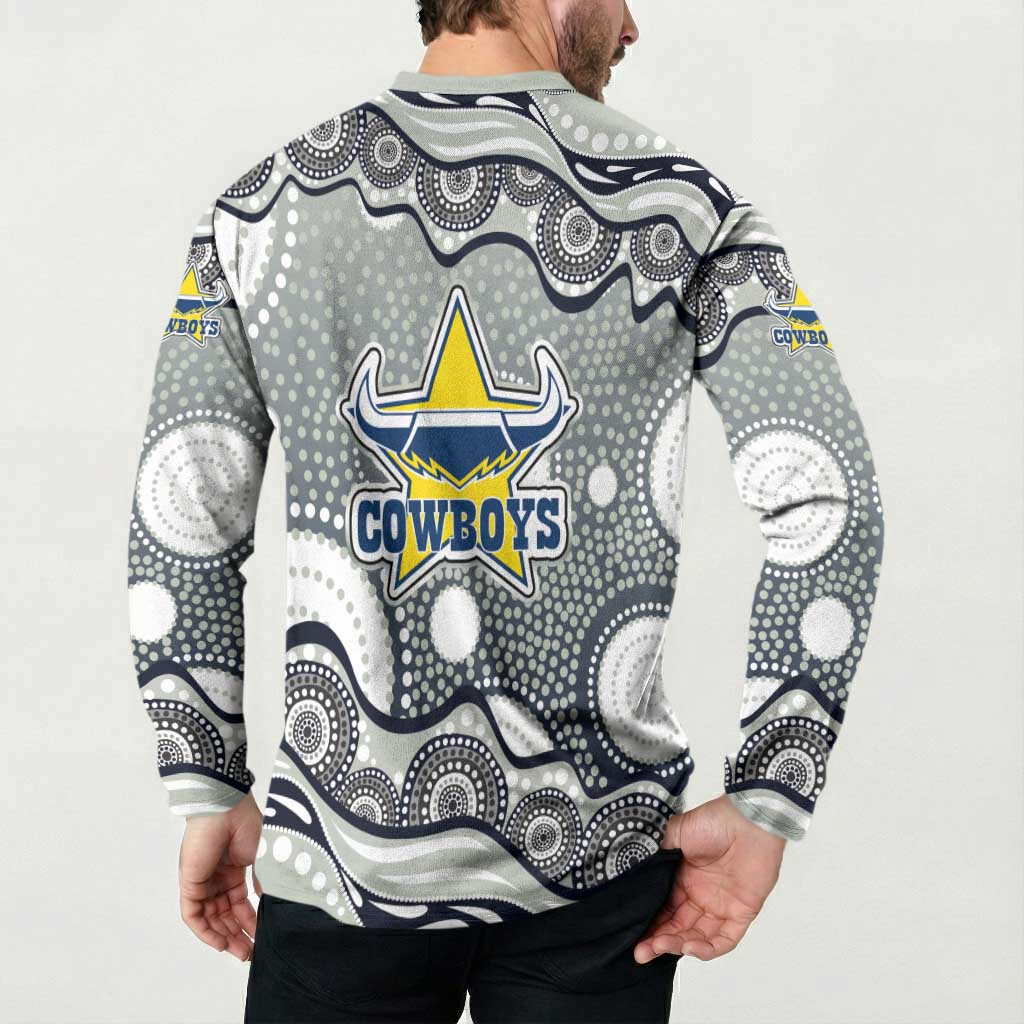 North Queensland Cowboys Button Sweatshirt Aboriginal Dot Pattern - Rugby Mascot Heritage Pride