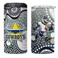 North Queensland Cowboys 4 in 1 Can Cooler Tumbler Aboriginal Dot Pattern - Rugby Mascot Heritage Pride
