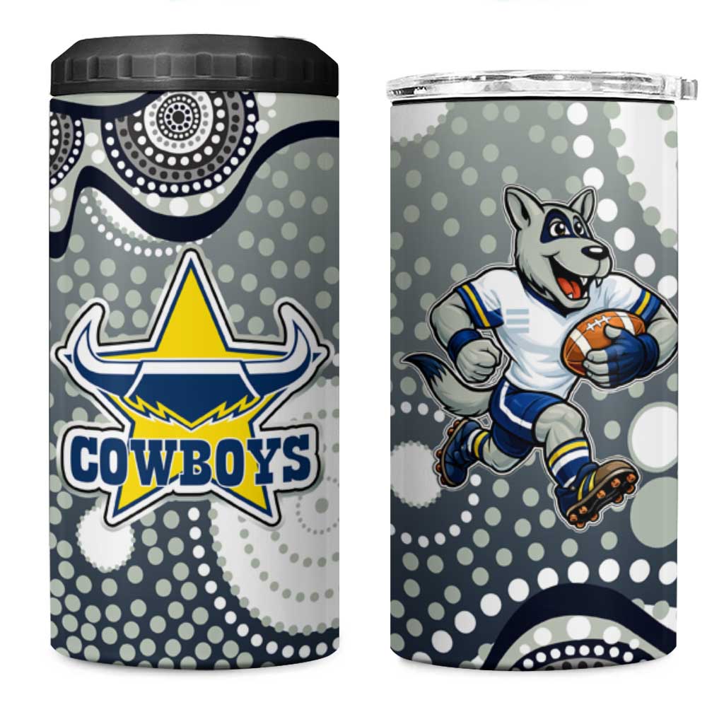 North Queensland Cowboys 4 in 1 Can Cooler Tumbler Aboriginal Dot Pattern - Rugby Mascot Heritage Pride