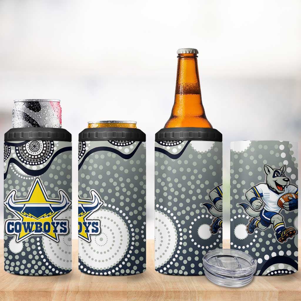 North Queensland Cowboys 4 in 1 Can Cooler Tumbler Aboriginal Dot Pattern - Rugby Mascot Heritage Pride