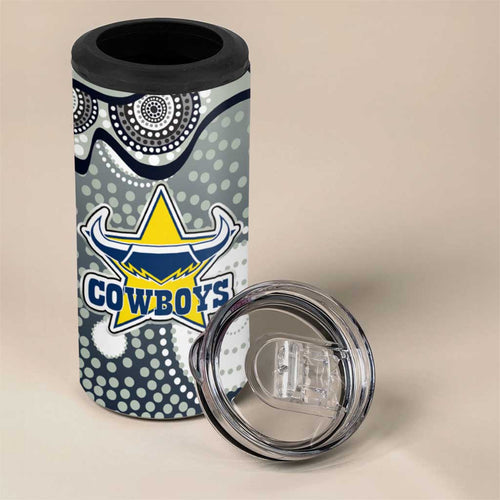 North Queensland Cowboys 4 in 1 Can Cooler Tumbler Aboriginal Dot Pattern - Rugby Mascot Heritage Pride