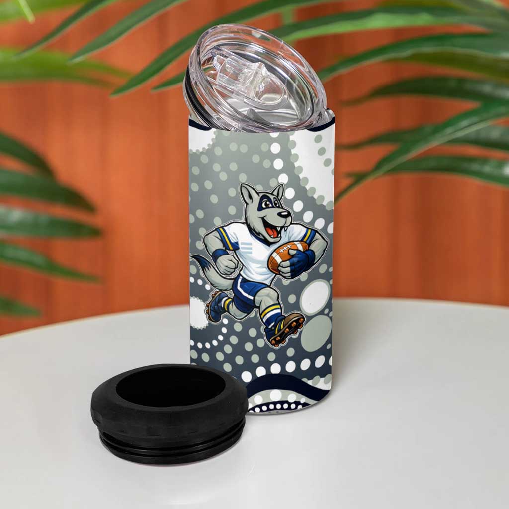North Queensland Cowboys 4 in 1 Can Cooler Tumbler Aboriginal Dot Pattern - Rugby Mascot Heritage Pride